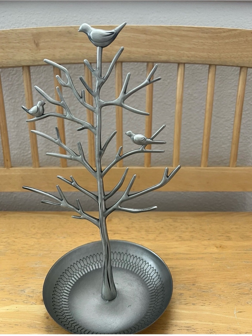 Metal Bird Tree Jewelry Holder in Matte Silver